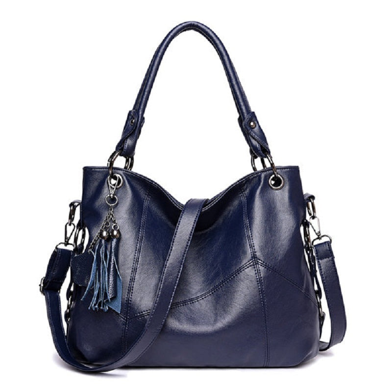 Genuine Leather Tassel Pendant Plaid Handbag Cross body Bag For Women Mssza