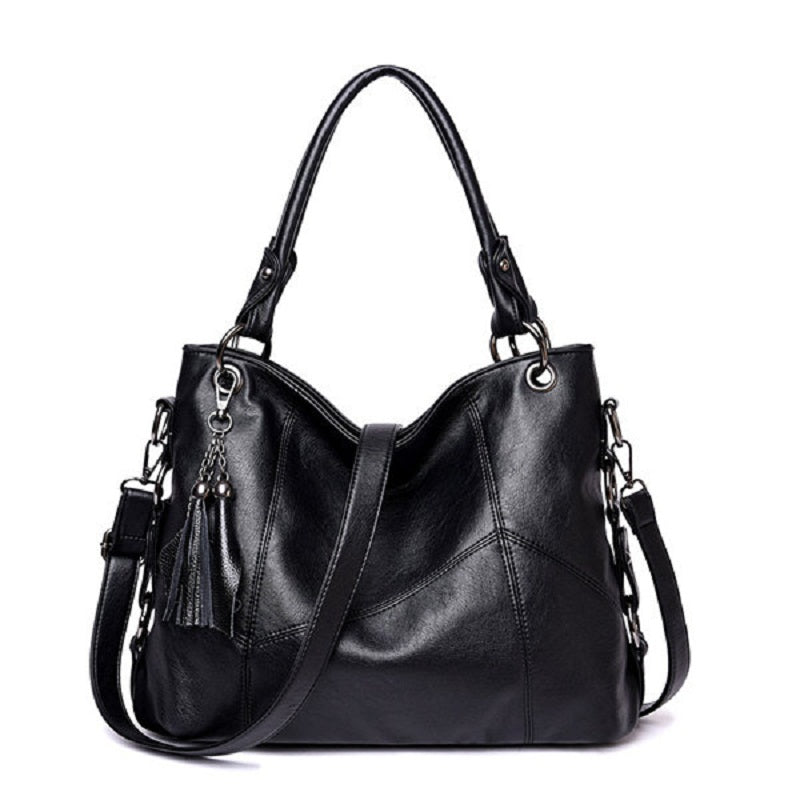 Genuine Leather Tassel Pendant Plaid Handbag Cross body Bag For Women Mssza