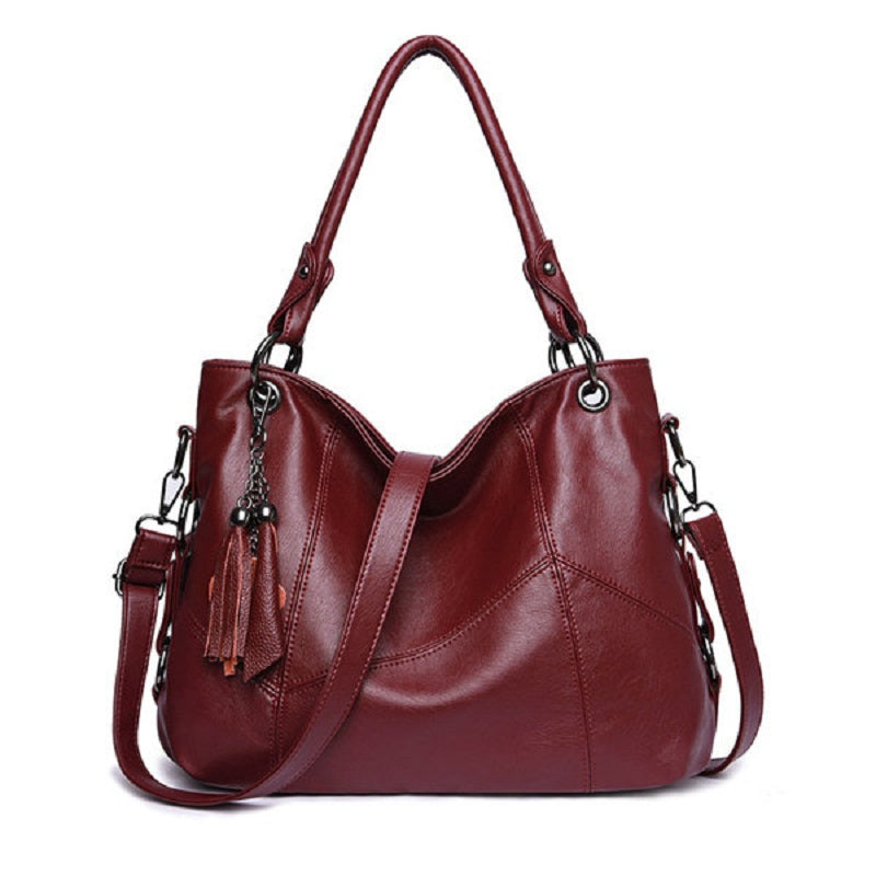 Genuine Leather Tassel Pendant Plaid Handbag Cross body Bag For Women Mssza
