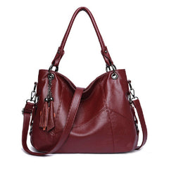 Genuine Leather Tassel Pendant Plaid Handbag Cross body Bag For Women Mssza