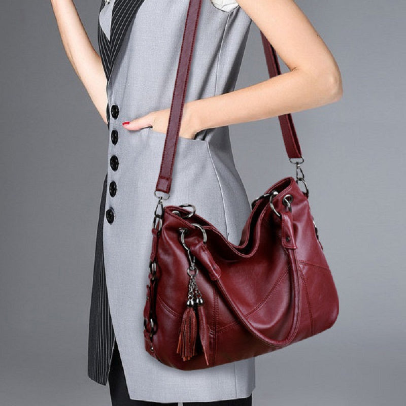 Genuine Leather Tassel Pendant Plaid Handbag Cross body Bag For Women Mssza