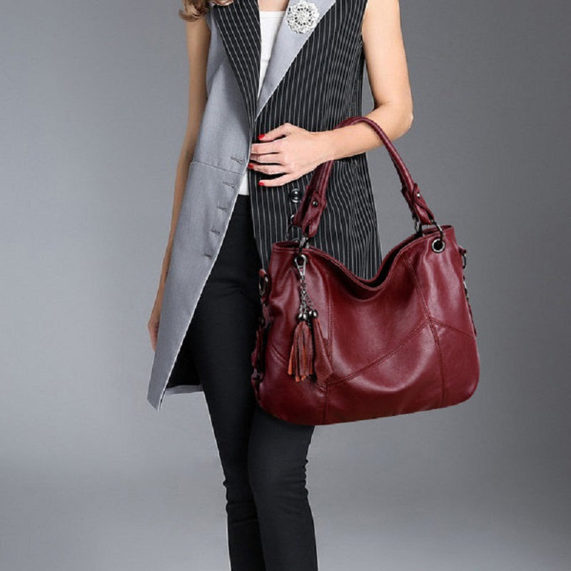 Genuine Leather Tassel Pendant Plaid Handbag Cross body Bag For Women Mssza