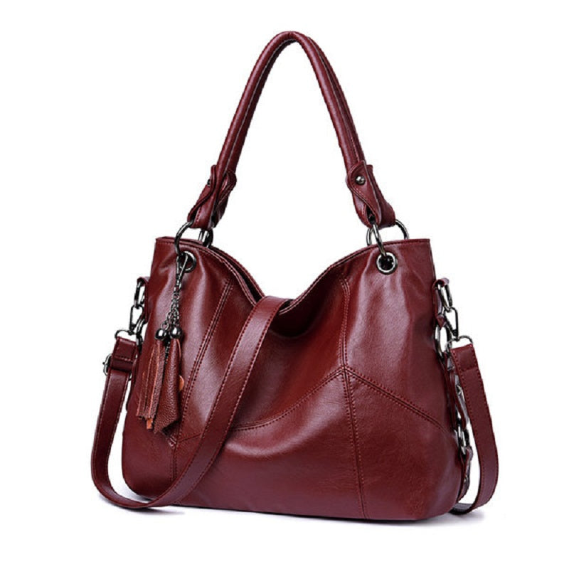 Genuine Leather Tassel Pendant Plaid Handbag Cross body Bag For Women Mssza
