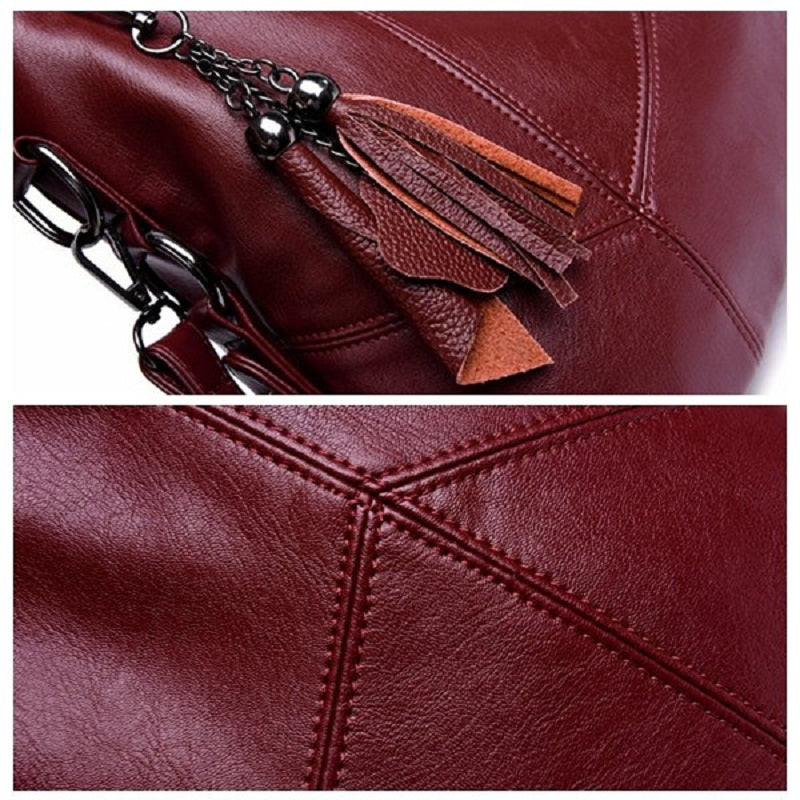 Genuine Leather Tassel Pendant Plaid Handbag Cross body Bag For Women Mssza
