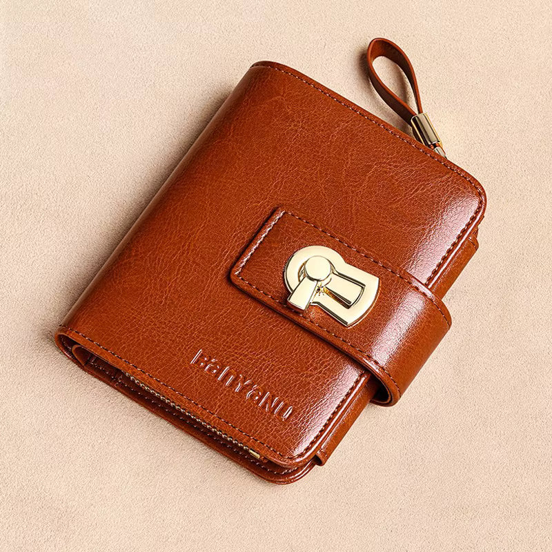 Genuine Leather Tri Fold RFID Blocking ID Card Holder Zipper Coin Purse Mssza