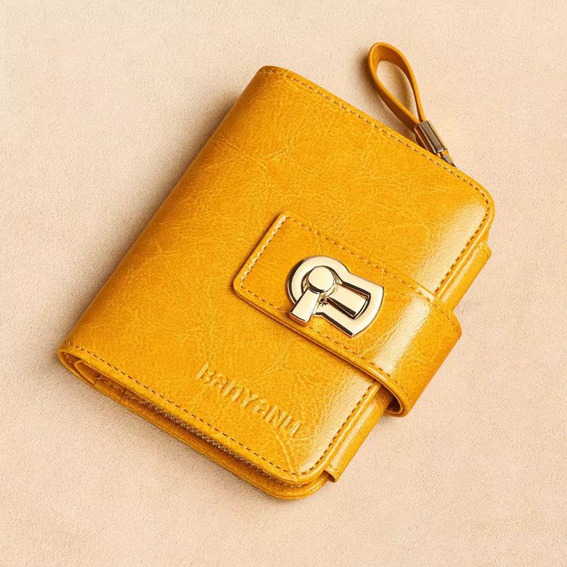 Genuine Leather Tri Fold RFID Blocking ID Card Holder Zipper Coin Purse Mssza