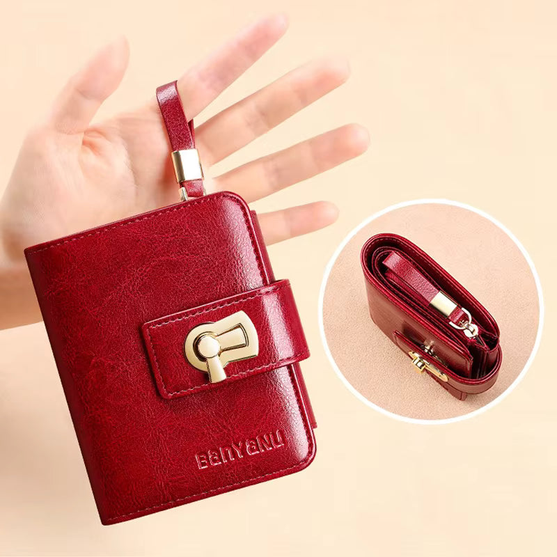 Genuine Leather Tri Fold RFID Blocking ID Card Holder Zipper Coin Purse Mssza