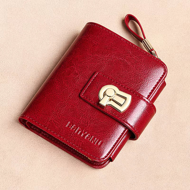 Genuine Leather Tri Fold RFID Blocking ID Card Holder Zipper Coin Purse Mssza