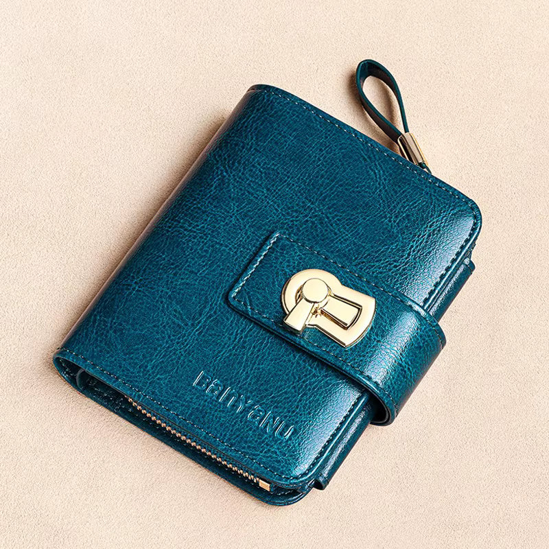 Genuine Leather Tri Fold RFID Blocking ID Card Holder Zipper Coin Purse Mssza