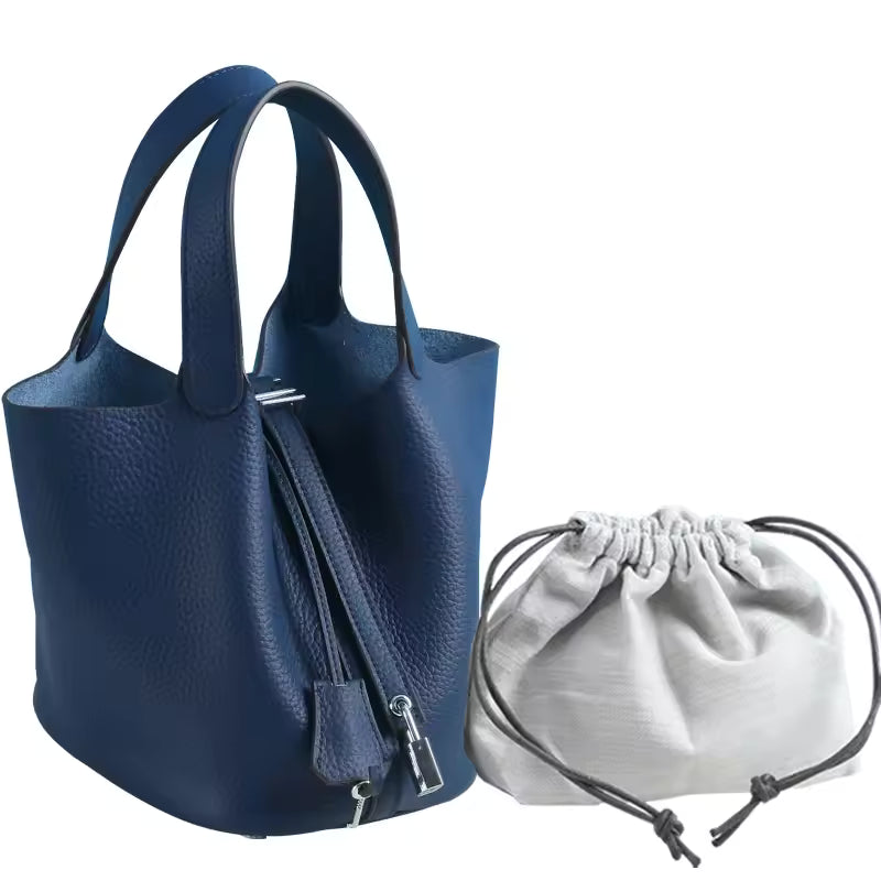 Genuine Leather Vegetable Basket Style Portable Bucket Bag Mssza