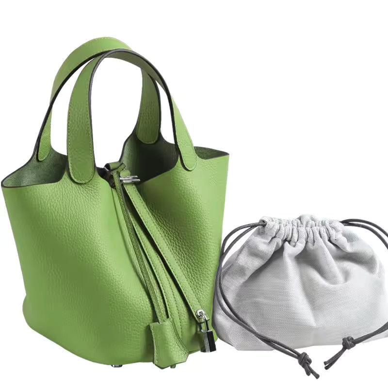 Genuine Leather Vegetable Basket Style Portable Bucket Bag Mssza