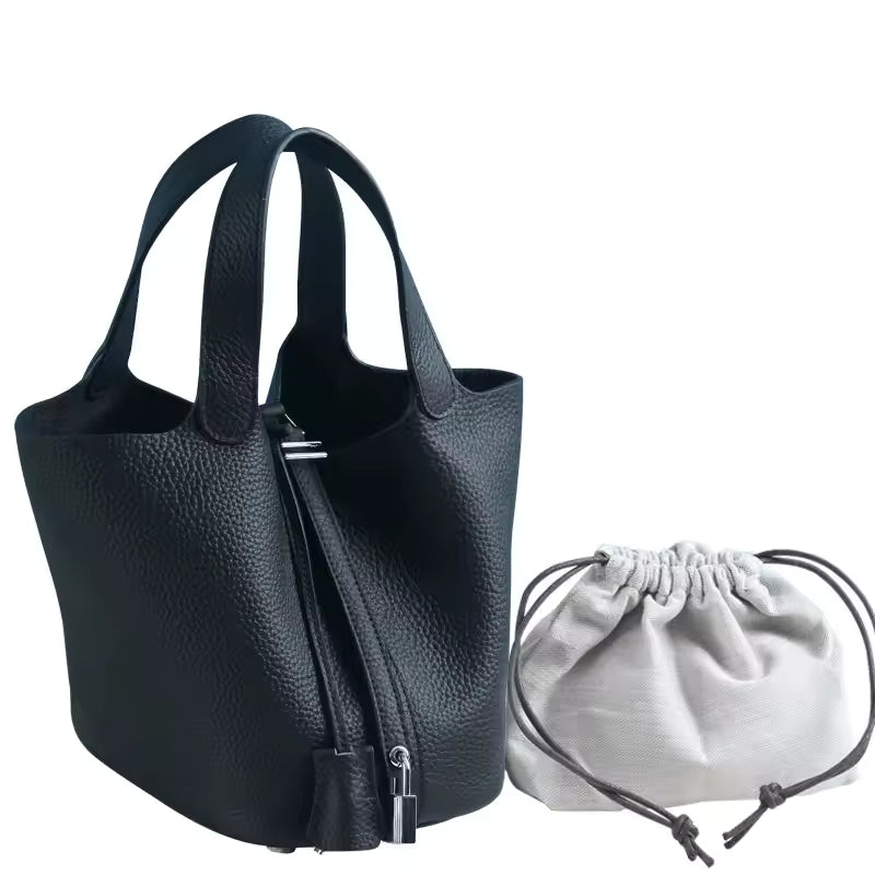 Genuine Leather Vegetable Basket Style Portable Bucket Bag Mssza
