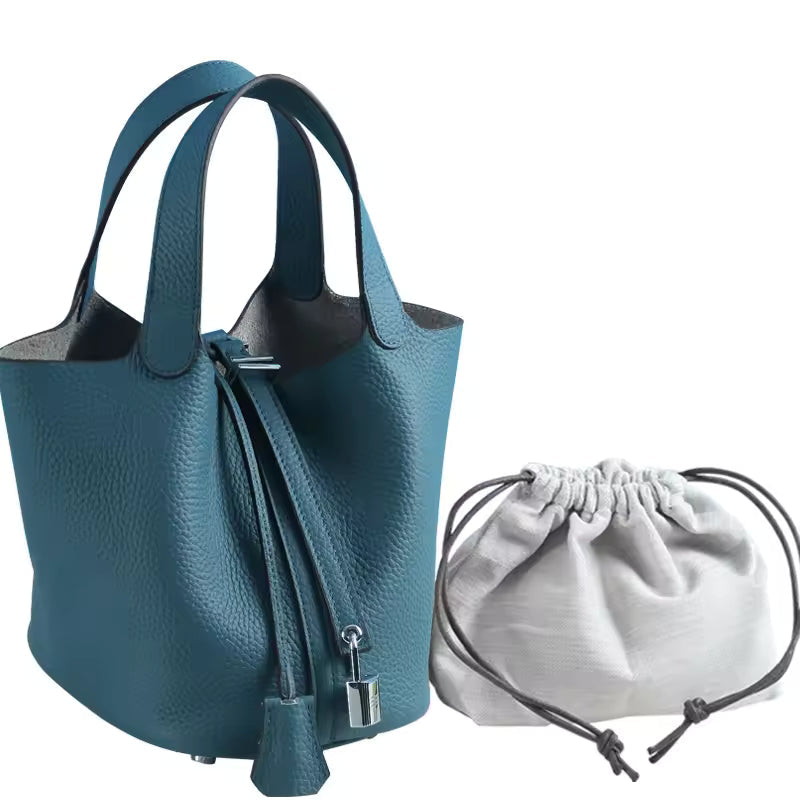 Genuine Leather Vegetable Basket Style Portable Bucket Bag Mssza