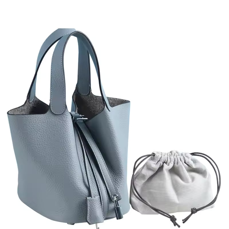 Genuine Leather Vegetable Basket Style Portable Bucket Bag Mssza