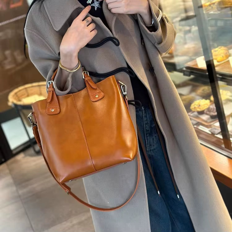 Genuine Leather zipper Large Bucket Designer Shoulder Handbags Mssza
