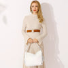 Genuine Tassel Plain Color Real Cowhide Leather Large Shopper Hobo Bag Mssza