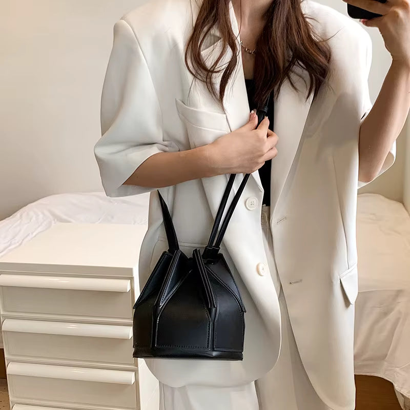 Geometric Folding No Pocket Versatile Satchel Bucket Bag Mssza