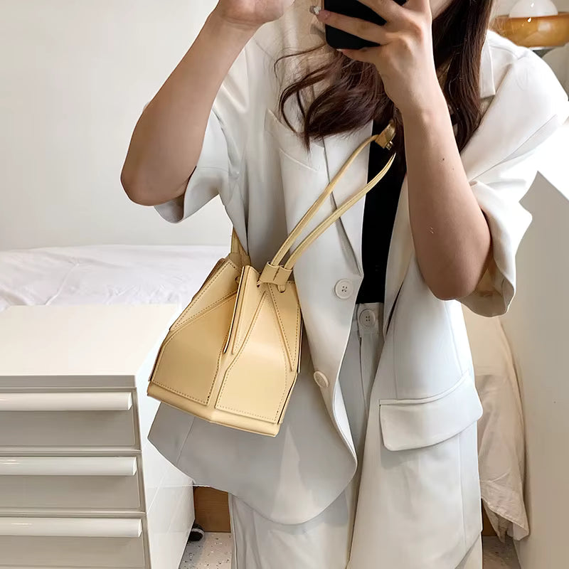 Geometric Folding No Pocket Versatile Satchel Bucket Bag Mssza