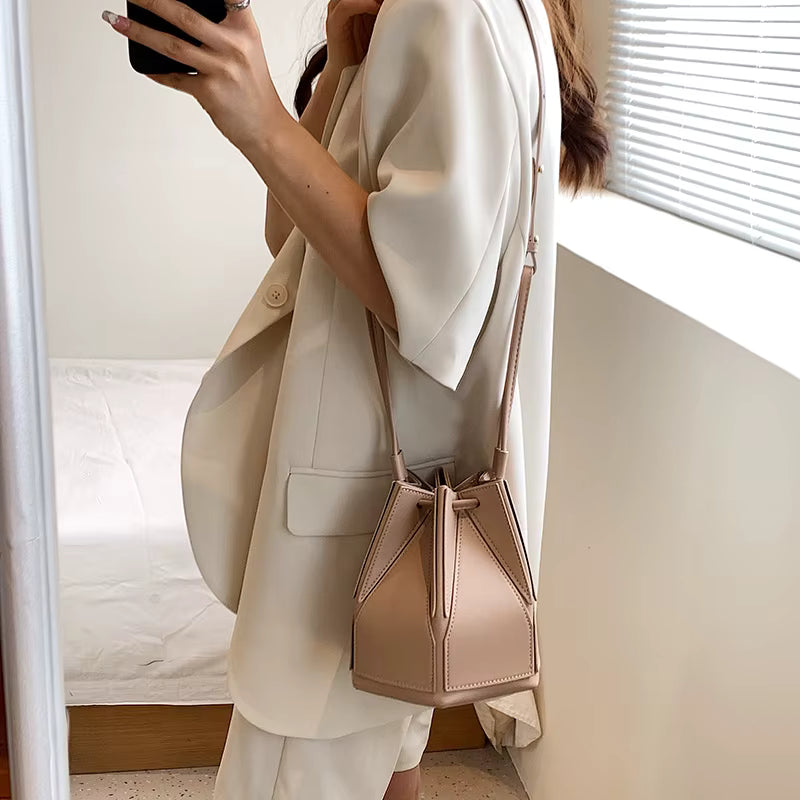 Geometric Folding No Pocket Versatile Satchel Bucket Bag Mssza