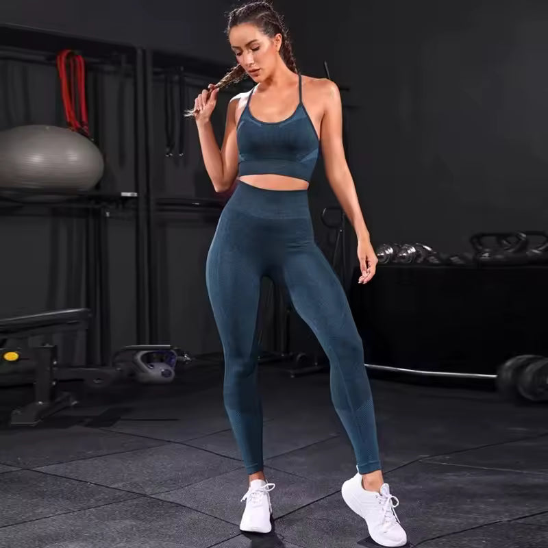 Geometric High Waist Leggings And Fitness Sports Bra 2 Piece Yoga Set Mssza
