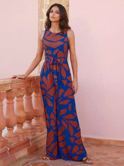 Geometric Open Shoulder Printed With High Waist And Belt Jumpsuit Mssza