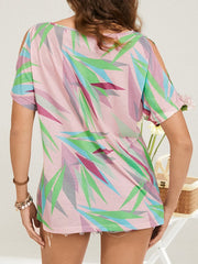 Geometric Print O-neck Short Sleeve Loose Casual T-Shirt Mssza