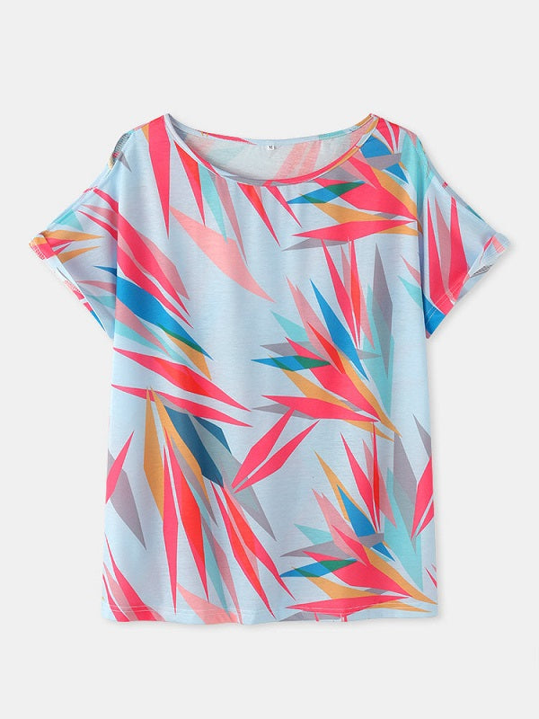 Geometric Print O-neck Short Sleeve Loose Casual T-Shirt Mssza