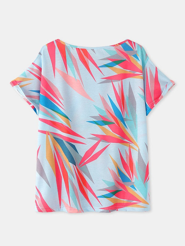 Geometric Print O-neck Short Sleeve Loose Casual T-Shirt Mssza