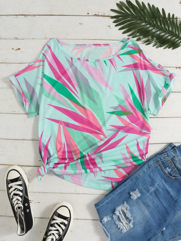 Geometric Print O-neck Short Sleeve Loose Casual T-Shirt Mssza