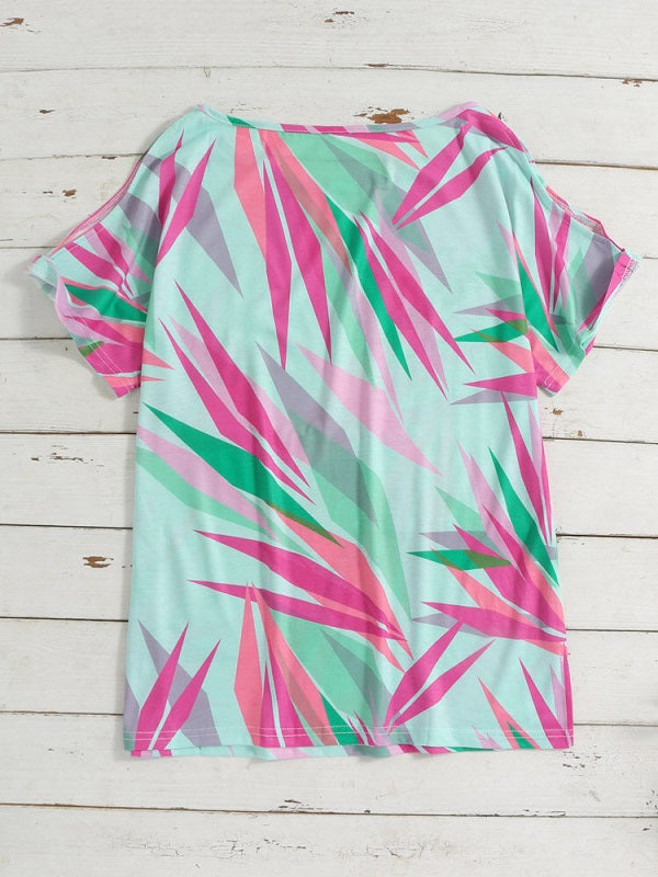 Geometric Print O-neck Short Sleeve Loose Casual T-Shirt Mssza
