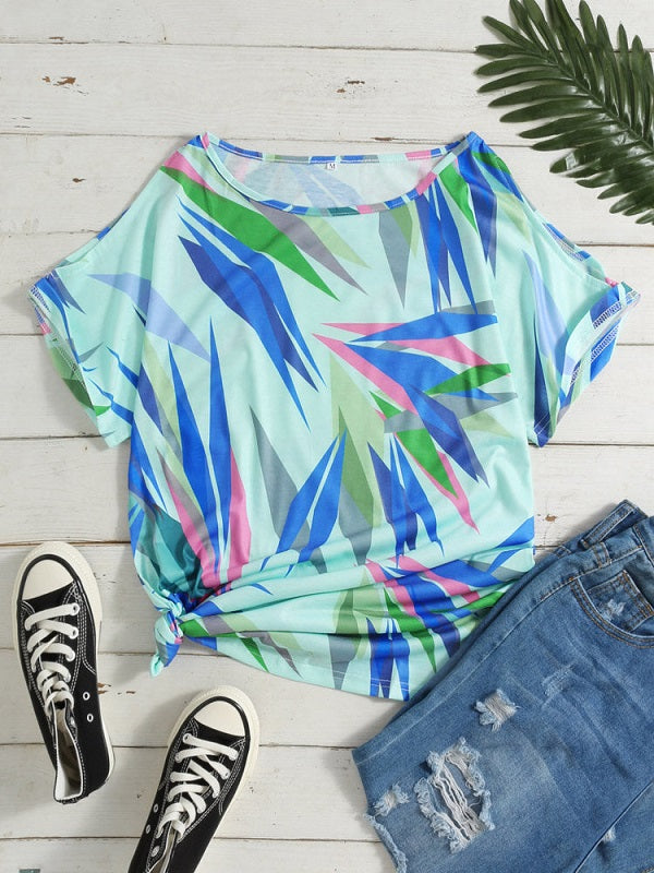Geometric Print O-neck Short Sleeve Loose Casual T-Shirt Mssza
