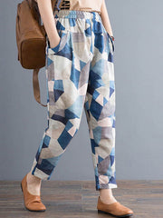 Geometric Printed Elastic High Waist Pants Mssza