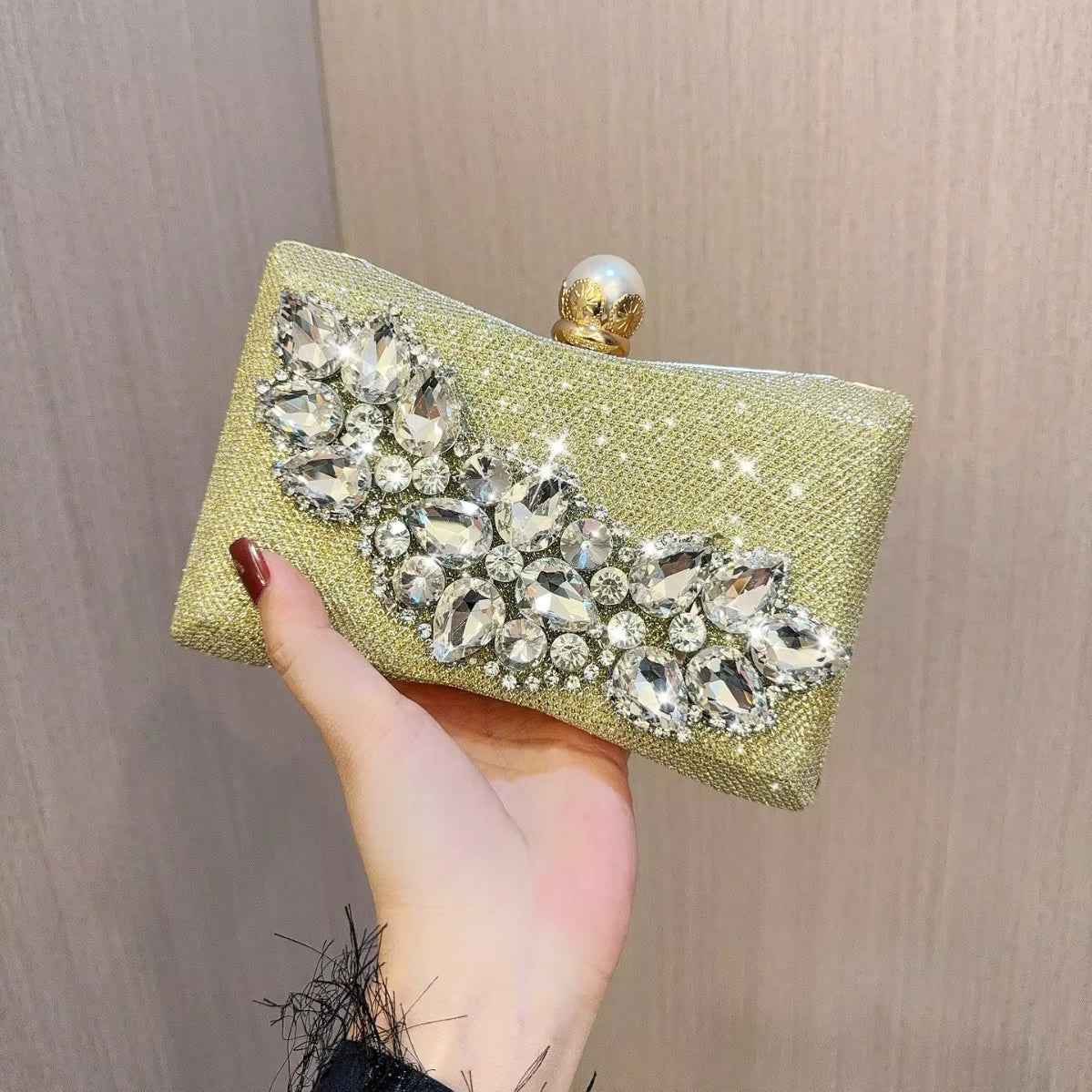 Glass Rhinestone Birthday Banquet Evening Party Clutch Chain Shoulder Bags Mssza