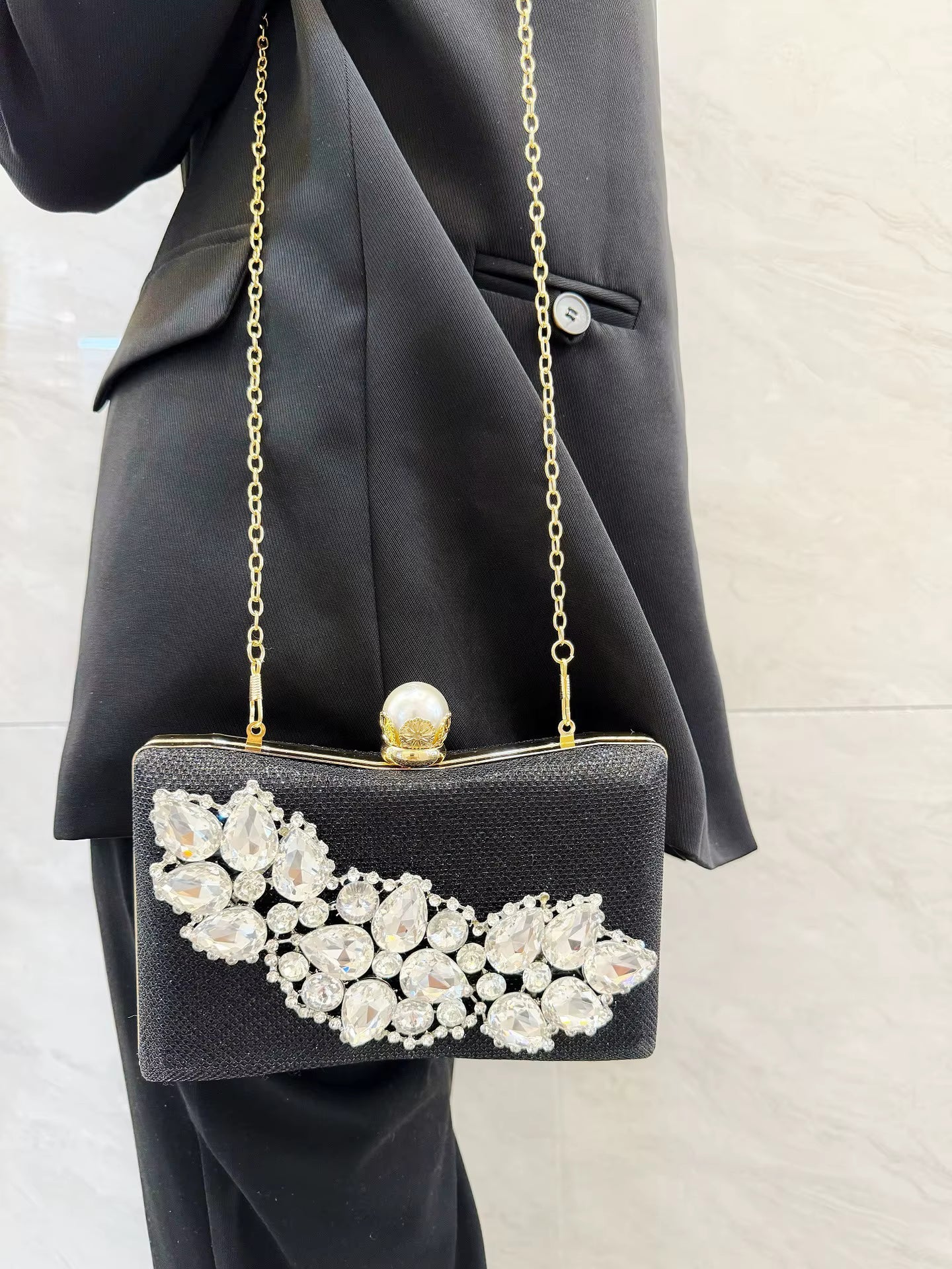 Glass Rhinestone Birthday Banquet Evening Party Clutch Chain Shoulder Bags Mssza