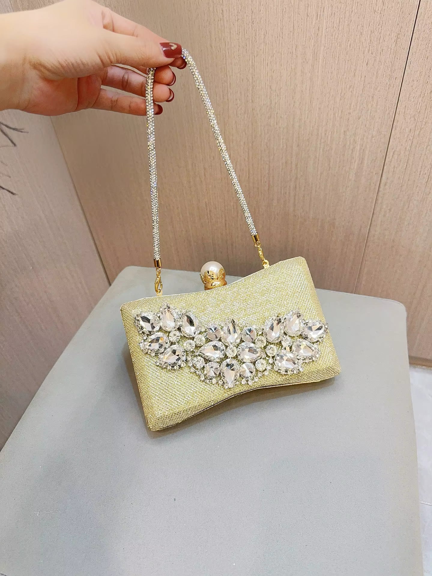 Glass Rhinestone Birthday Banquet Evening Party Clutch Chain Shoulder Bags Mssza