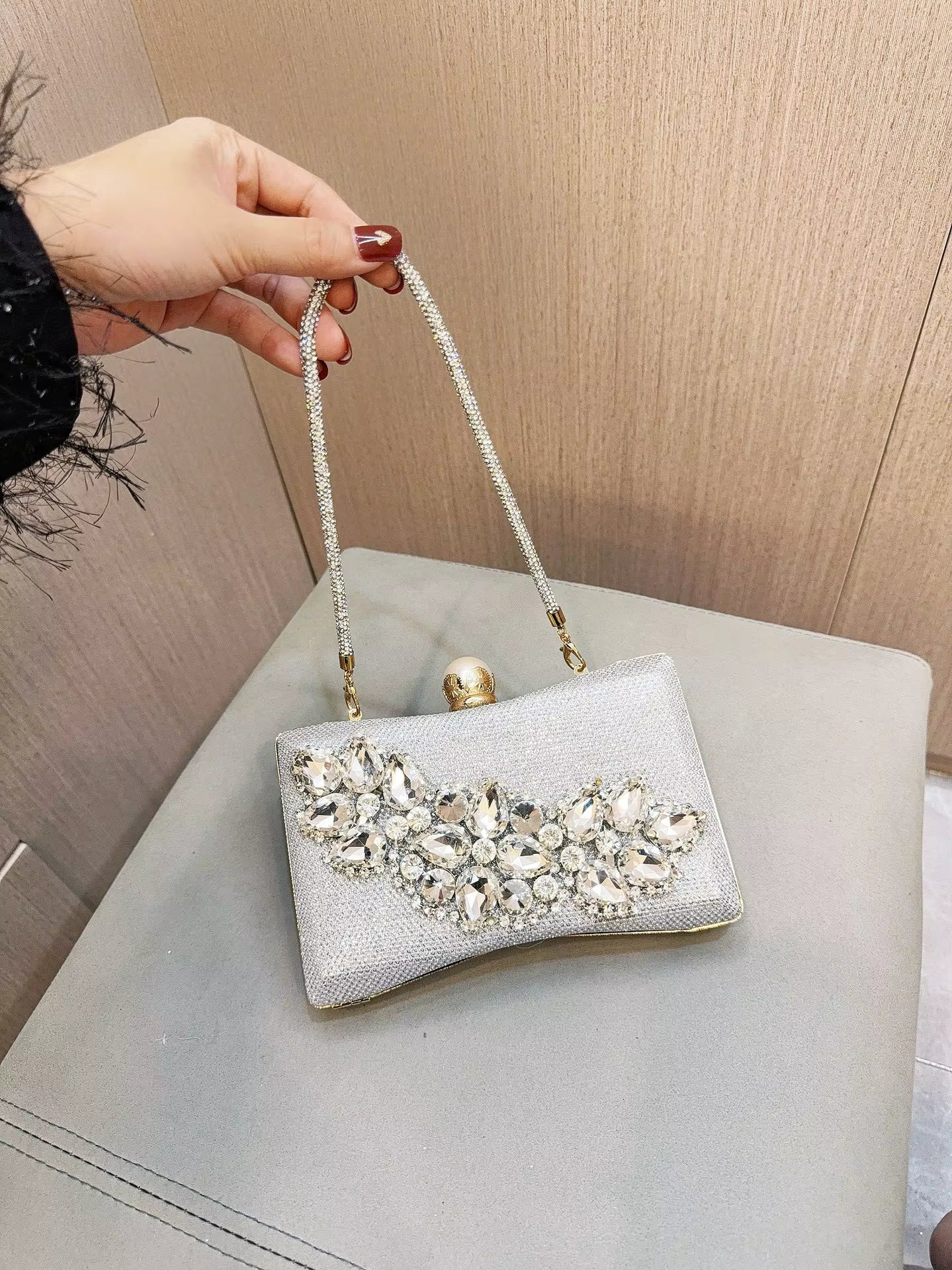 Glass Rhinestone Birthday Banquet Evening Party Clutch Chain Shoulder Bags Mssza