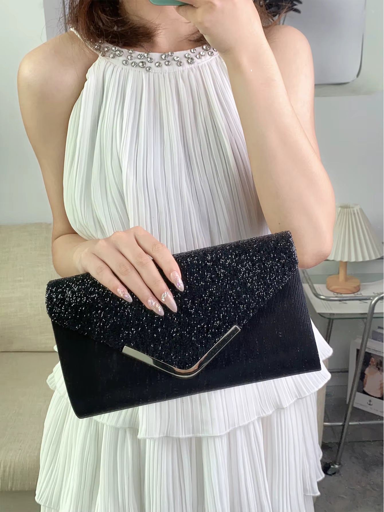 Glitter Shiny Elegant Interior Slot Pocket Party Wedding Clutch Bag Mssza