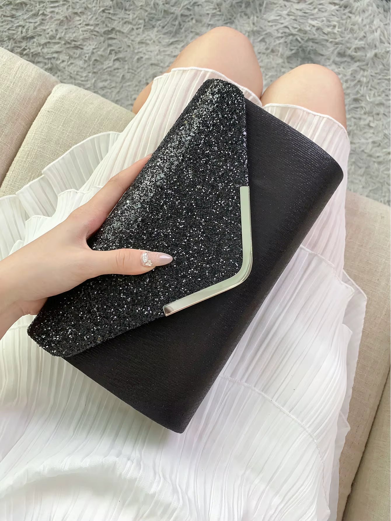 Glitter Shiny Elegant Interior Slot Pocket Party Wedding Clutch Bag Mssza