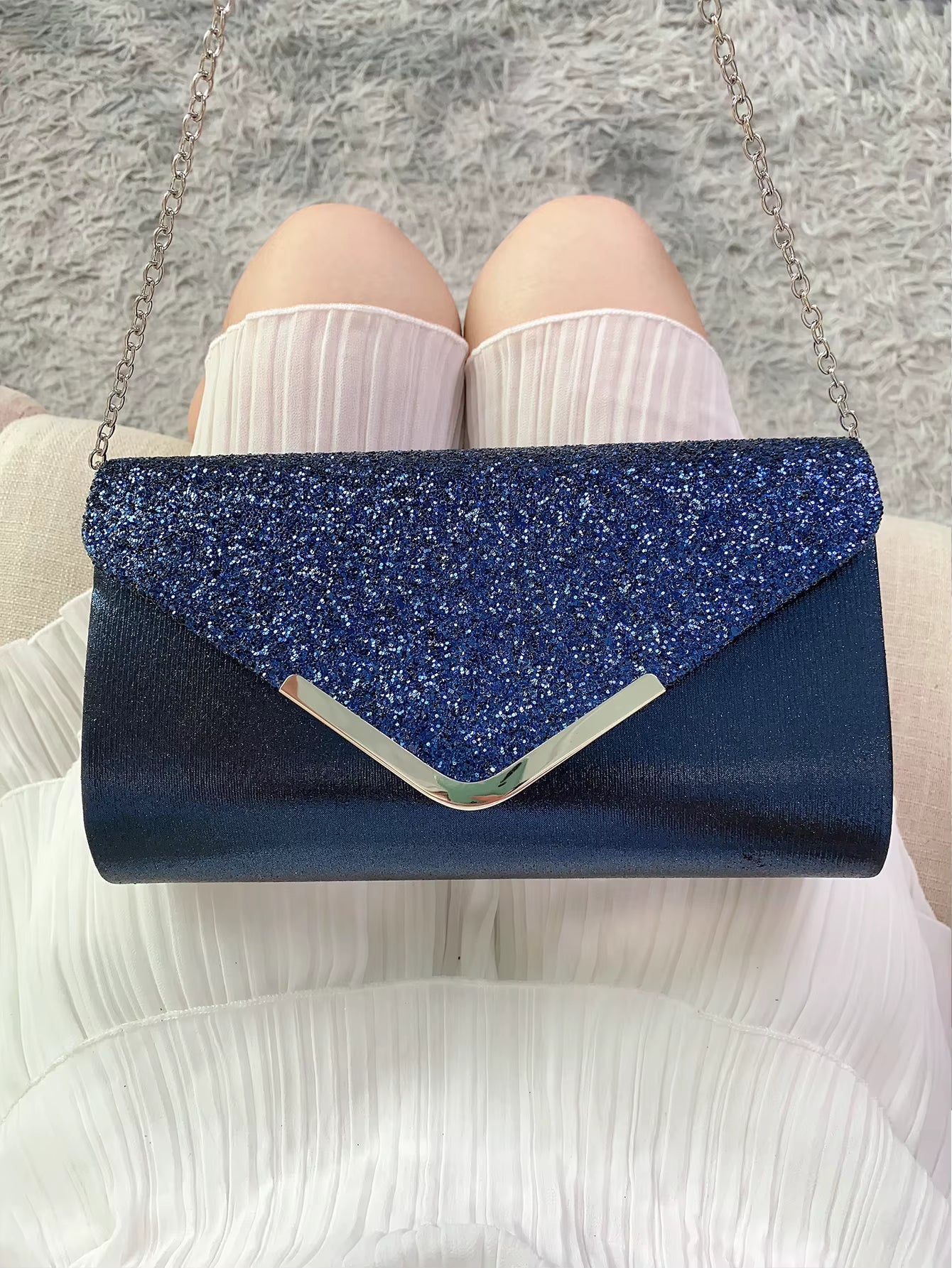 Glitter Shiny Elegant Interior Slot Pocket Party Wedding Clutch Bag Mssza