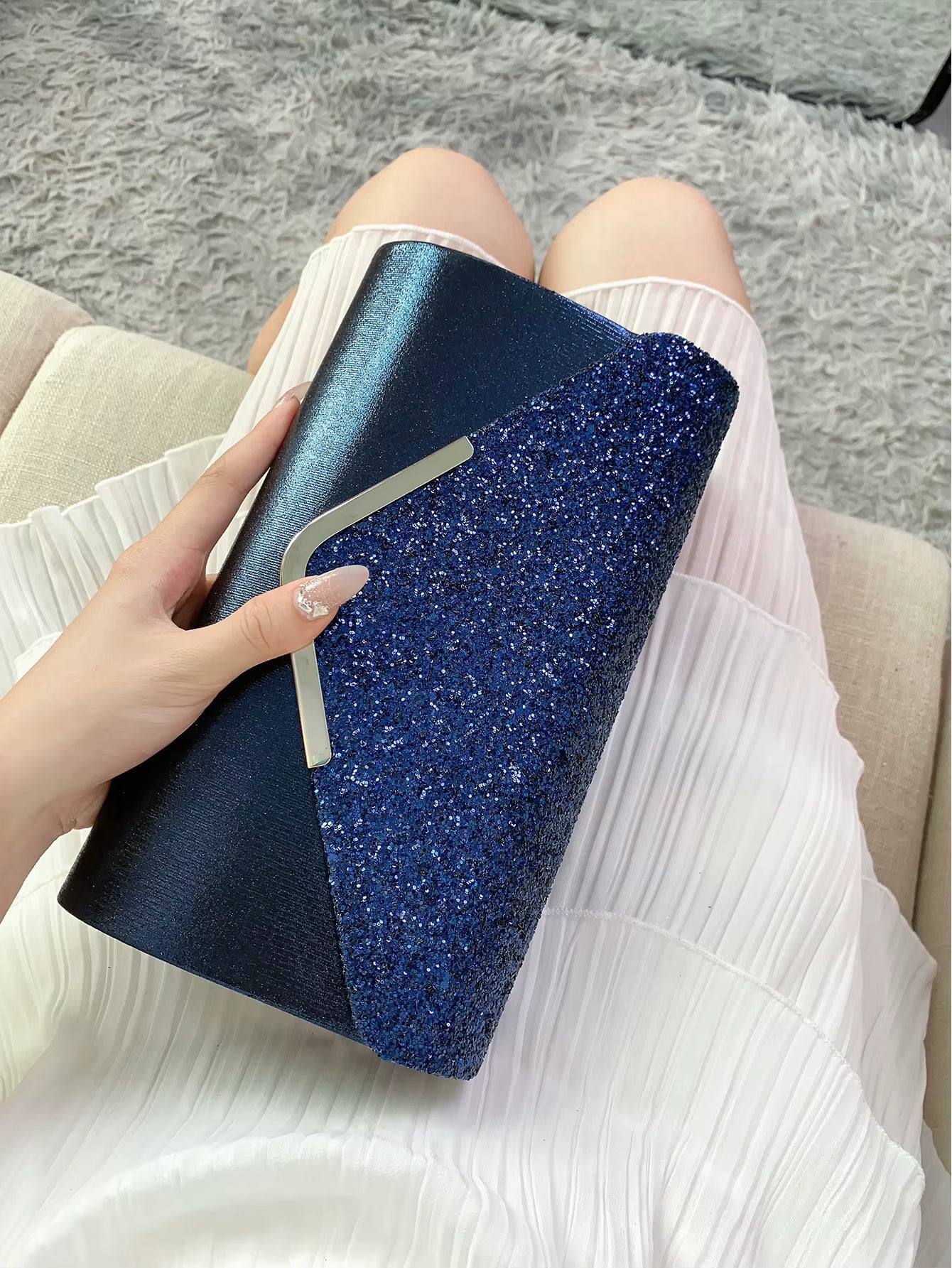 Glitter Shiny Elegant Interior Slot Pocket Party Wedding Clutch Bag Mssza