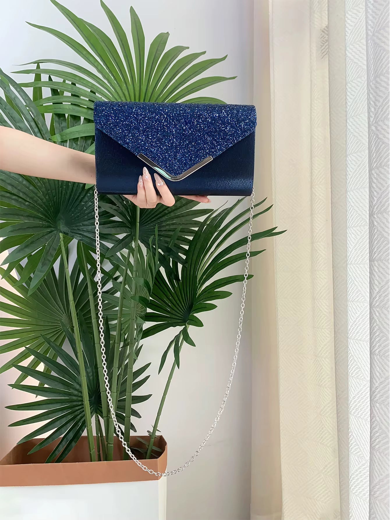Glitter Shiny Elegant Interior Slot Pocket Party Wedding Clutch Bag Mssza
