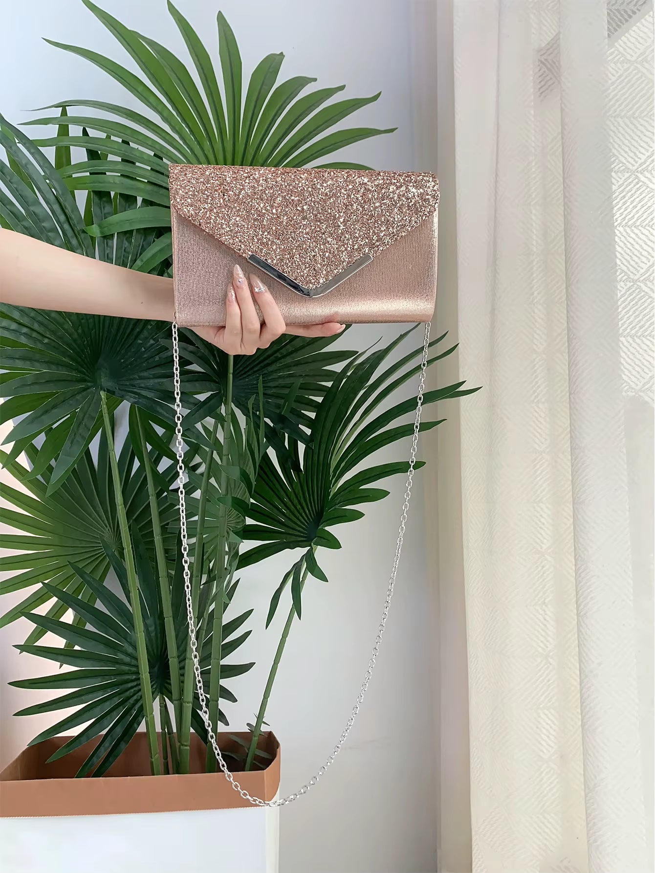 Glitter Shiny Elegant Interior Slot Pocket Party Wedding Clutch Bag Mssza