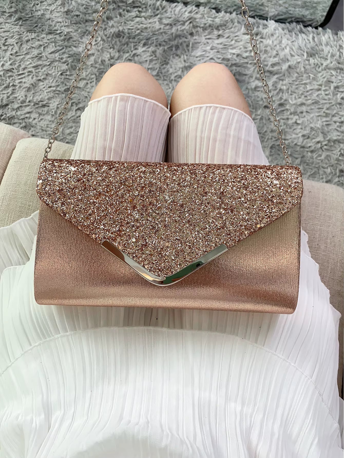 Glitter Shiny Elegant Interior Slot Pocket Party Wedding Clutch Bag Mssza