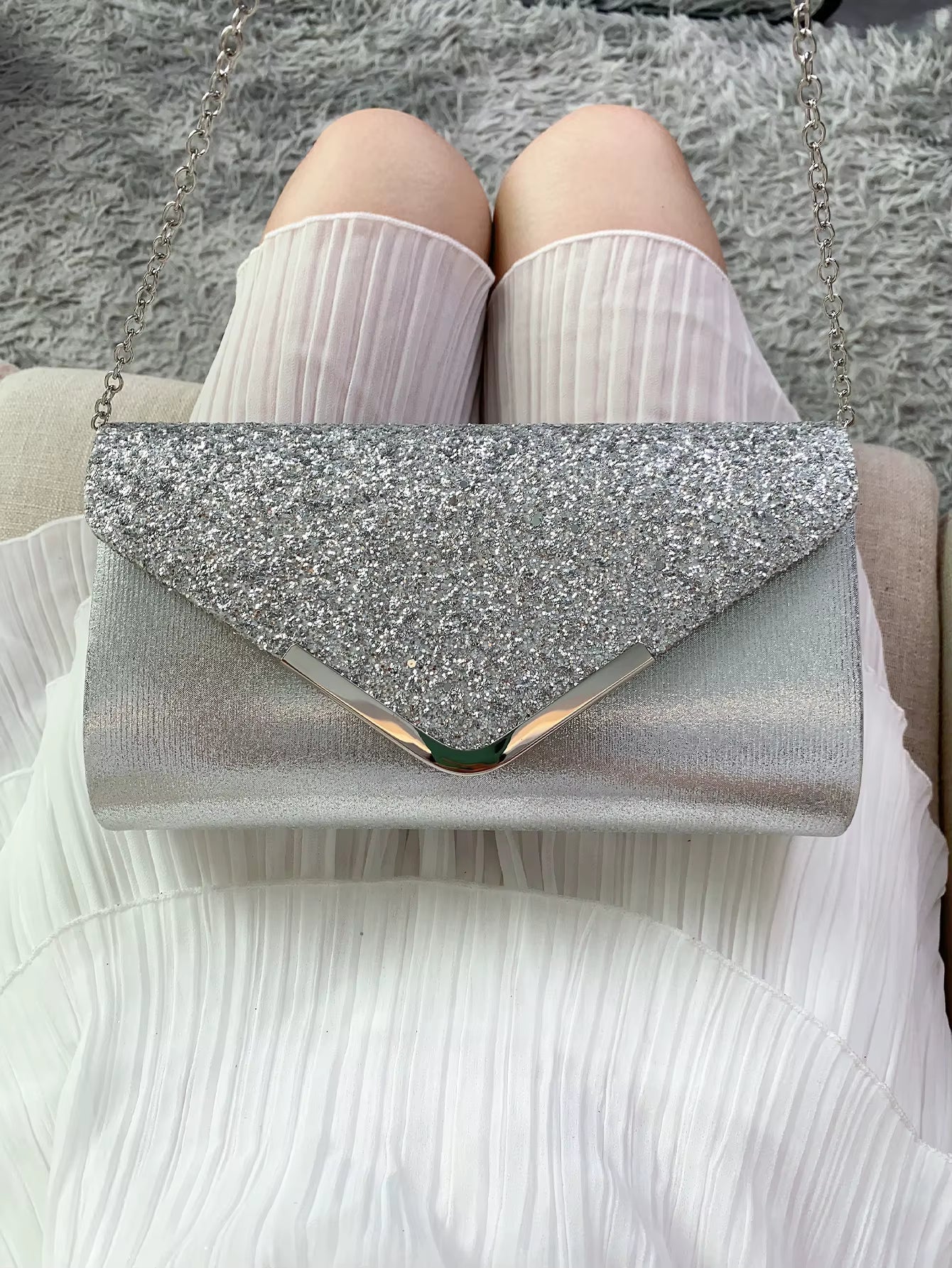 Glitter Shiny Elegant Interior Slot Pocket Party Wedding Clutch Bag Mssza