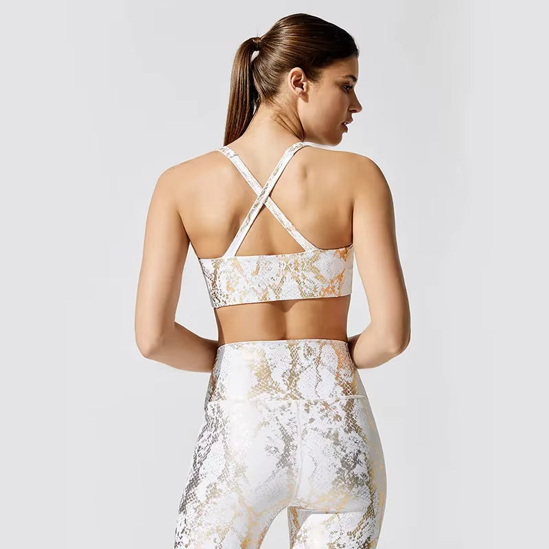 Plated Printing Snake Pattern Hip Lifting High Waist Slimming Bra Yoga Pants Set Mssza