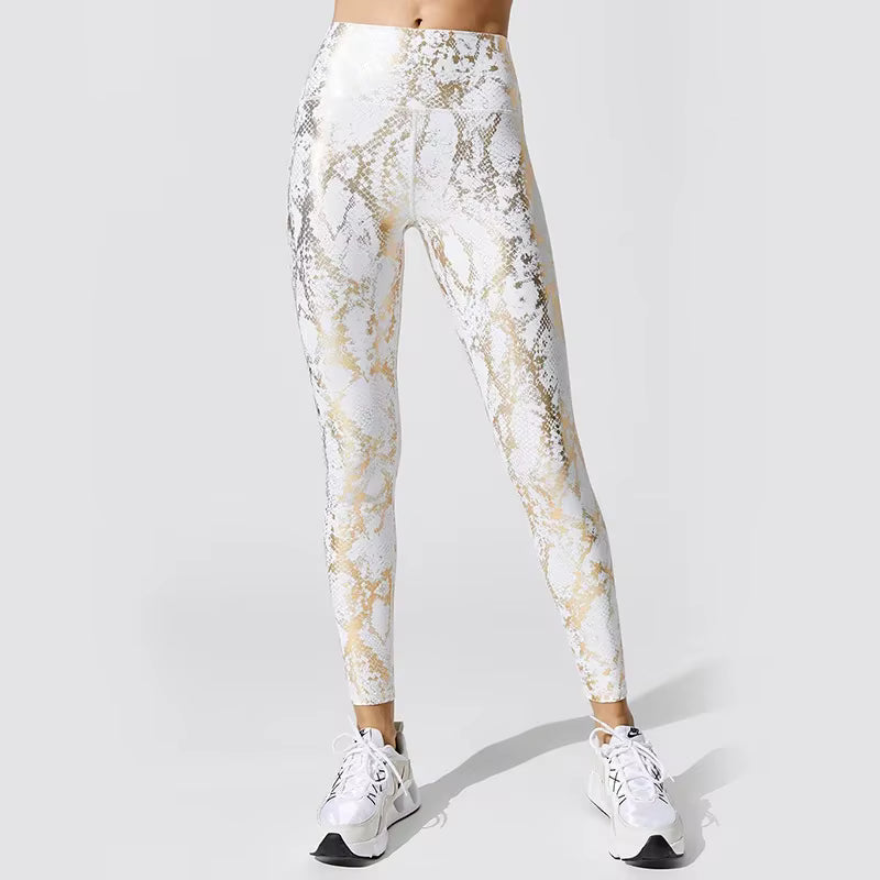 Plated Printing Snake Pattern Hip Lifting High Waist Slimming Bra Yoga Pants Set Mssza