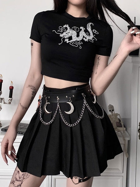 Gothic Cotton Top Short Sleeves Retro Tops Mssza
