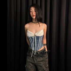 Gothic Lace Patchwork Party Club Streetwear Crop Tank Top Mssza