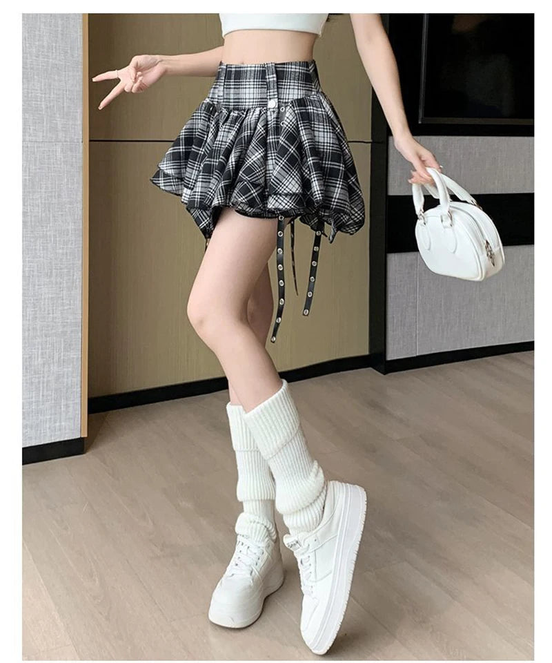 Gothic Retro Plaid High Waist Streetwear Casual Design A Line Mini Skirts Mssza