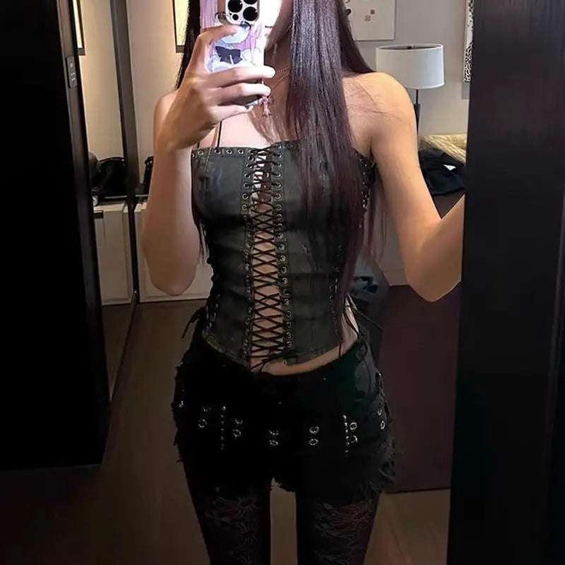 Gothic Sleeveless Off Shoulder Streetwear Casual Chic Vintage Camisole Tank Tops Mssza